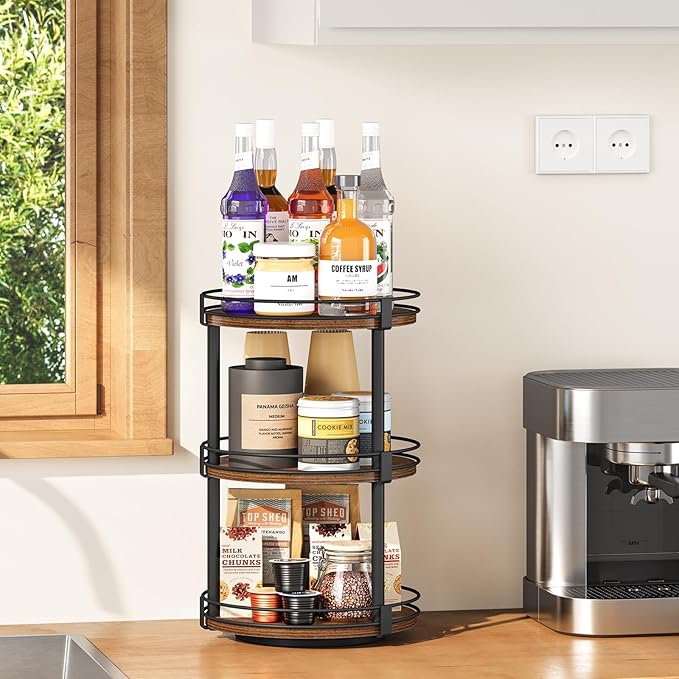 Snughome Lazy Susan Organizer, 3 Tier Rotating Spice Rack, Turntable Lazy Susan Kitchen Countertop Organizer, 10.2