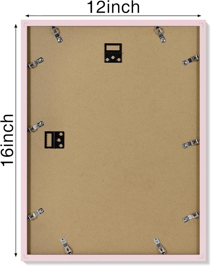 Vittanly 12x16 Picture Frames Set of 4, Display Pictures 11x14 with Mat or 12x16 without Mat, Gallery Frame for Wall Display, Engineered Wood with Shatter Resistant Plexiglass, Pale Pink