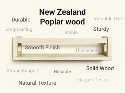 Sturdy Floating Shelves – Set of 3 Wall Bookshelves and Nursery Floating Shelves for Books, Toys, Kitchen, Bathroom, and Home Decor – Natural Poplar