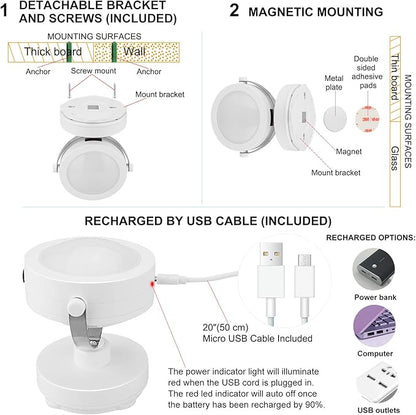Picture Light Rechargeable, LED Accent Lights Indoor, Cordless Puck Light with Remote, 12 Color Changing 9 LED Spotlights with 360°Rotate Light Head, Stick on Art Lights for Dartboard, Painting