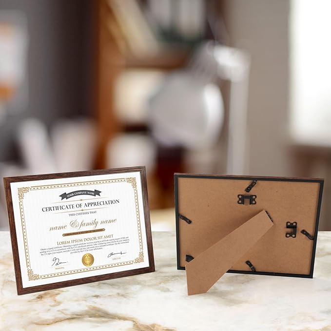 Hoikwo 18 Packs 8.5x11 Dark Brown Multi Plastic Picture Frames Set with Plastic Cover, Certificate Frames for Document Diploma Award, Light Weight Bulk 8.5 by 11 Frames Pack for Wall Hanging and Table