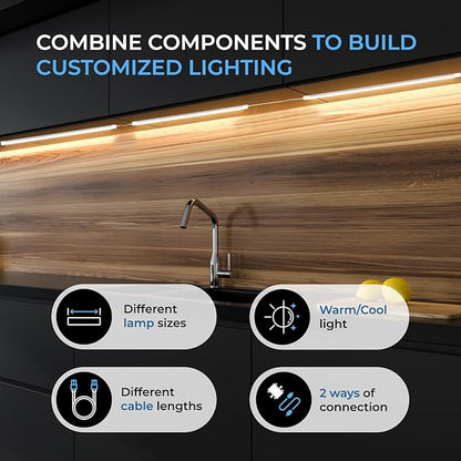 EShine Hand Wave Activated Under Cabinet LED Lighting Kit, Dimmable, 1-Pack 40 in - Touchless Dimming Control, White Under Counter Lights for Kitchen, Garage, Office, Shelf - Warm White (3000K)
