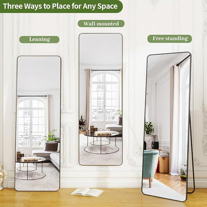 BEAUTYPEAK 59"x16" Mirror Full Length, Standing or Leaning Rounded Corner Full Body Floor Mirror with Metal Framed,Suitable for Living Room or Bathroom,Black