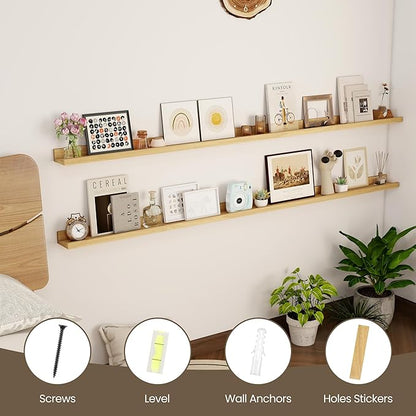 Axeman 72 Inch Floating Shelves | Picture Ledge Shelf Set of 2 | Oak Wall Shelves with Lip | Oak Picture Shelf for Wall with Ledge | Photo Ledges 72 Inch