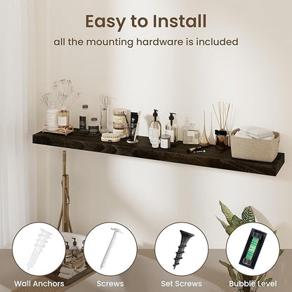 fuqing Wood Floating Shelves - 55 Inch Dark Wood Wall Shelves Set of 1-55 Inch Wide x 9.3 Inch Deep x 1.6 Inch Thick Wooden Shelves for Room Decor & Storage