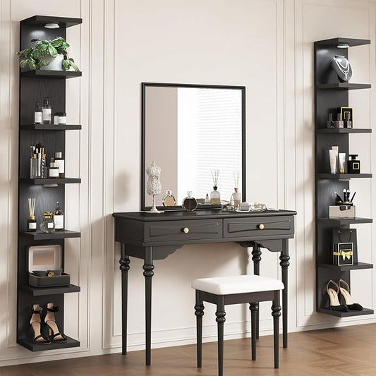 Fixwal 7 Tier Wall Mounted Shelf Unit Black Floating Shelves with LED Lights Lack Wall Shelf for Home Decor Organizer Display
