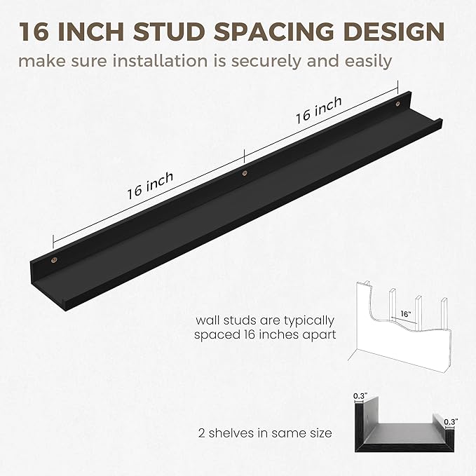 Axeman 36 Inch Floating Shelves | Picture Ledge Shelf Set of 2 | Black Wall Shelves with Lip | Black Picture Shelf for Wall with Ledge | Photo Ledges 36 Inch
