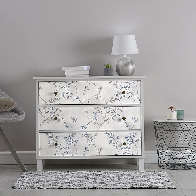 VaryStyle 17.7"x393" Tree Branches Peel and Stick Wallpaper Grey Blue Twigs with Leaf Linen Look Wallpaper Waterproof Vinyl Grey Contact Paper Vintage Tree Wall Paper for Kitchen Living Room Walls