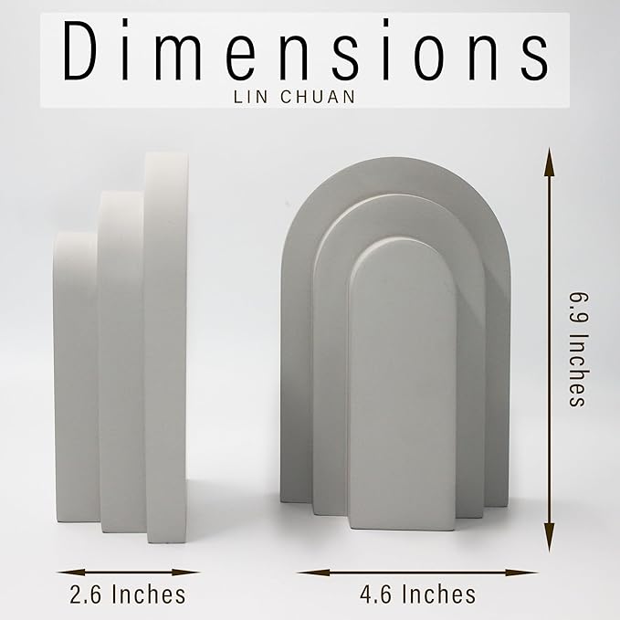 Heavy Duty Book Ends for Shelves, Decorative Bookends for Heavy Books Set of 2, 6.6 LBS Modern Book Stopper for Home Decor, Bookshelf, Aesthetic Bookend with Layered Arch Design, Gray