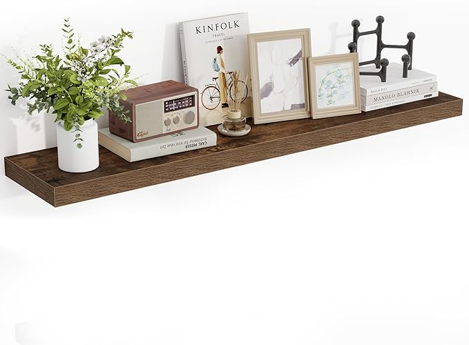 48 Inch Floating Shelves, 48"x9.25"x1.5" Inch Deep Floating Shelves for Wall, Wooden Shelves for Bathroom, Bedroom, Living Room, Brown, 1 Piece