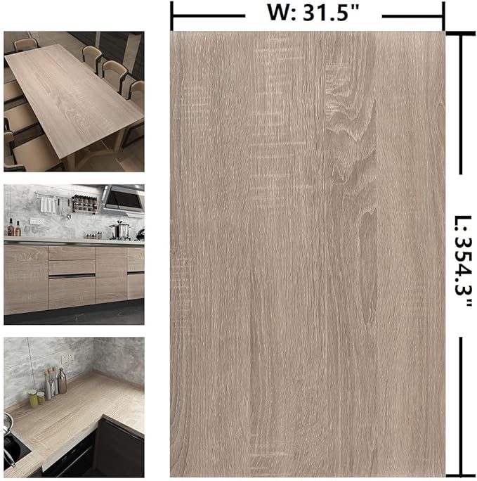 Large Size Natural Wooden Wall Paper Roll 31.5"x354" Light Gray Oak Textured Peel and Stick Wallpaper Removable Wood Grain Contact Paper Wood Look Wallpaper for Door Bathroom Wall Furniture