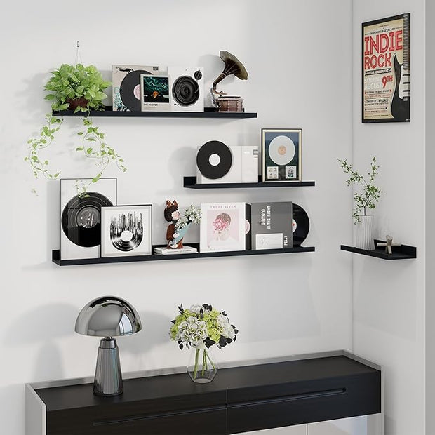 Axeman 36 Inch Floating Shelves | Black Picture Ledge Shelf Set of 3 | Rustic Wood Wall Shelves with Lip | 36" Black Picture Shelf for Wall with Ledge | Photo Shelves