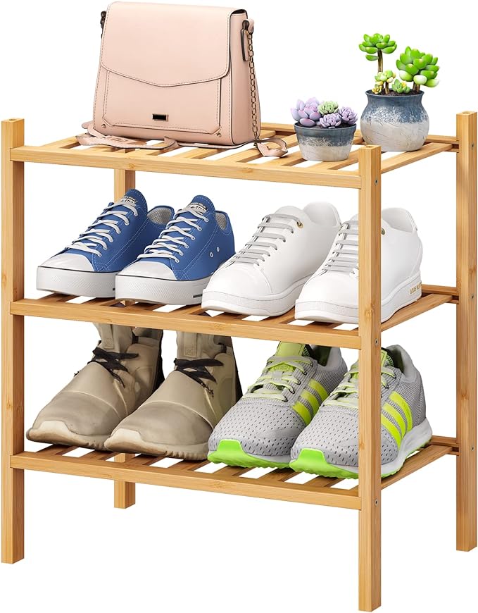 Small Shoe Rack, 3-Tier Shoe Rack for Entryway, Bamboo Wood Shoe Shelf for Closet & Hallway, Long 17.2IN | Beautiful | Functional | Sturdy | Durable