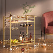 Bar Cart,Home Bar Serving Cart with Storage Shelves, 2 Tier Rolling Beverage Cart with Wheels, Modern Wine Cart with Wine Rack and Glass Holder for Kitchen, Living Room,Dinning Room,Gold