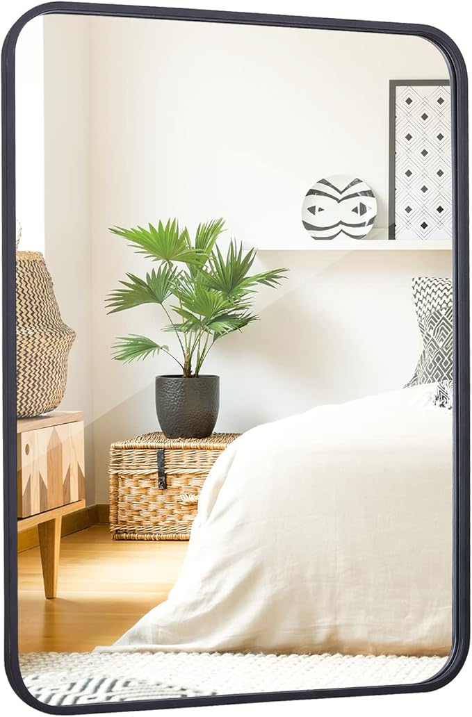 ZenStyle Black Metal Framed Rectangular Wall Mirror 22" x 30" Bathroom Mirror with Peaked Trim for Entryways, Bathrooms, Living Rooms