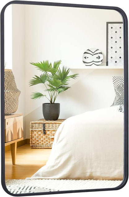 ZenStyle Black Metal Framed Rectangular Wall Mirror 22" x 30" Bathroom Mirror with Peaked Trim for Entryways, Bathrooms, Living Rooms