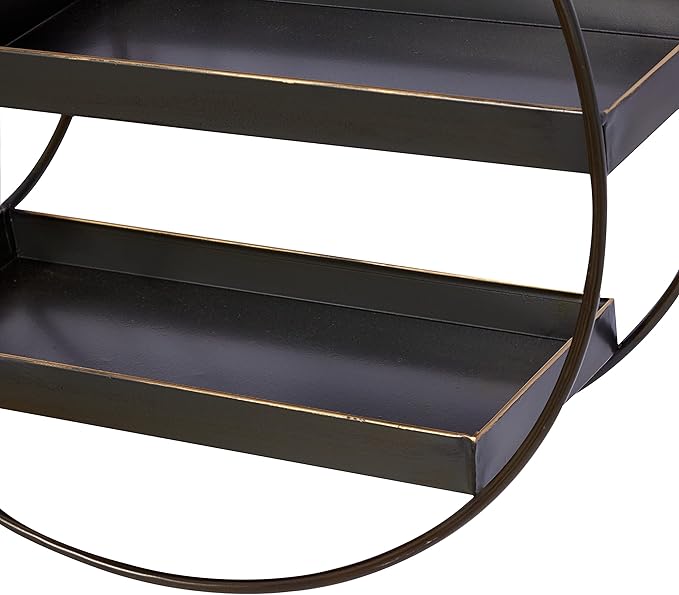 Deco 79 Metal Geometric Wall Shelf Overlapping Circle 5 Level with Wood Accents, 34" x 7" x 20", Black