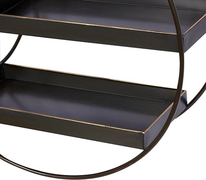 Deco 79 Metal Geometric Wall Shelf Overlapping Circle 5 Level with Wood Accents, 34" x 7" x 20", Black