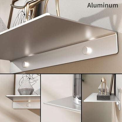 Danpoo Small Floating Shelf for Wall Storage, Mini Display Shelf for Collectibles, Metal Wall Shelf for Bathroom/Living Room/Kitchen/Bedroom(Silver, 8")