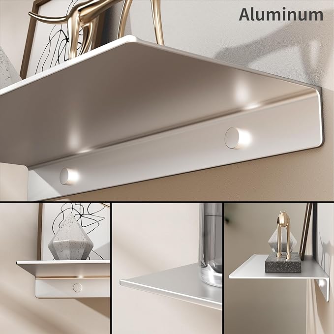 Danpoo Small Floating Shelf for Wall Storage, Mini Display Shelf for Collectibles, Metal Wall Shelf for Bathroom/Living Room/Kitchen/Bedroom(Silver, 8