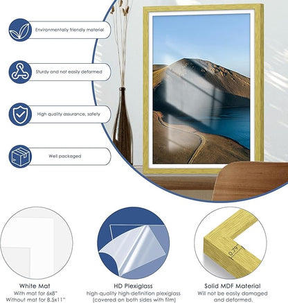 PEALSN 12x18 Picture Frame Set of 6, Display Pictures 11x17 with Mat or 12 x 18 without Mat for Wall Mounting Display, Photo Frames Collage for Wall Decor, Gold