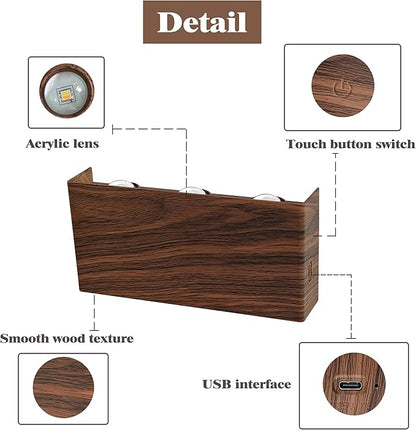 Shelprojsu LED Cordless Wall Sconce, 5200mAh Rechargeable Battery Operated Wall Lamp with Remote Control, 3 Colors and Dimmable Magnetic Wireless Wall Light (Walnut, 2PCS)
