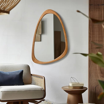 sawsile Irregular Wall Mirror for Bathroom,Wood Asymmetrical Rustic 19.5 x 30.5 inch Farmhouse Vanity Unique Walnut Decorative Large Mirror for Entryway,Bedroom,Living Room,Washroom