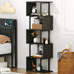 Furologee 6 Tier Bookshelf Tall Geometric Bookcase, S Shaped Industrial Display Standing Shelf, Metal and Wood Decorative Storage Room Divider Rack for Bedroom, Living Room, Office, Light Black Oak