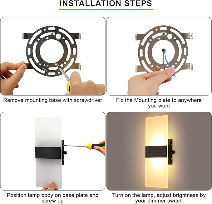 Lightess Modern LED Wall Sconces with Switch, 12W Indoor Wall Lights Set of Two, Hardwired Acrylic Dimmable Wall Mounted Lighting for Living Room Hallway Bedroom, Warm White, 2 Pack