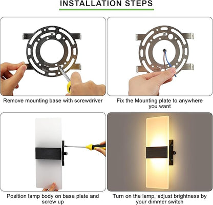Lightess Modern LED Wall Sconces with Switch, 12W Indoor Wall Lights Set of Two, Hardwired Acrylic Dimmable Wall Mounted Lighting for Living Room Hallway Bedroom, Warm White, 2 Pack