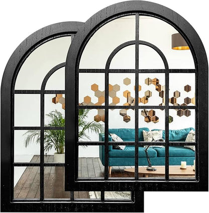 ZEXUIRU 2PCS Arched Window Wall Mirror,Rustic Farmhouse Accent Mirror, Wood Framed Entry Mirror for Living Room,Bathroom,Bedroom,Kitchen,15.7x11.8 Inches