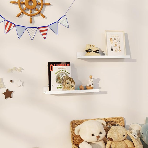 Axeman Floating Shelves | Picture Ledge Shelf Set of 2 | White Wall Shelves with Lip | White Picture Shelf for Wall with Ledge | Photo Ledges 16 Inch