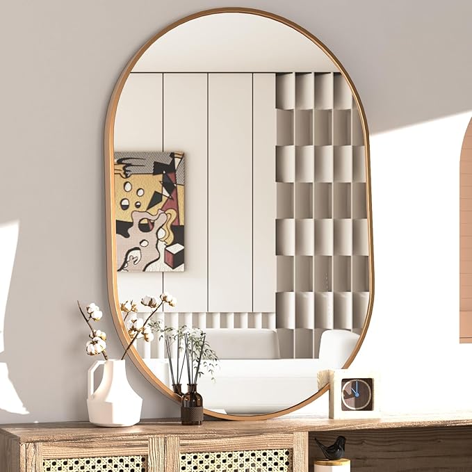 Oval Bathroom Mirror Capsule Wall Vanity Mirror, 24