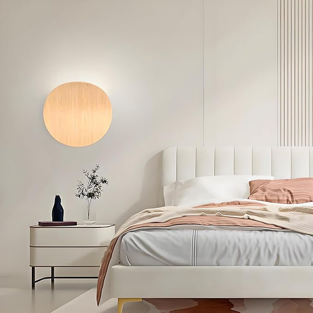 Modern Wall Sconces Natural Wood Grain Wall Lamp Minimalist Sconces Lighting 5W LED Mounted Lamp, Indoor Metal Circular Lighting Fixture for Bedroom Bathroom Stair Entryway
