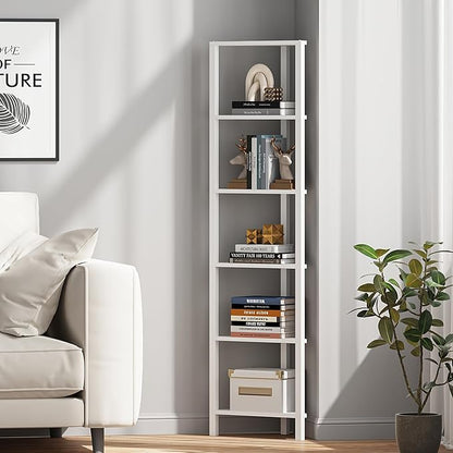 TUTOTAK 6-Tier Corner Bookshelf,Corner Shelf for Small Space, Narrow Display Corner Shelf Stand with Storage Rack, for Living Room, Bedroom, White BS05BW006