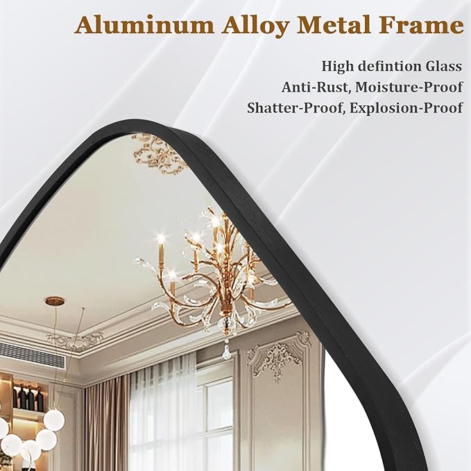 Irregular Wall Mirror Asymmetrical Mirrors, 19''x20'' Black Metal Framed Mirror for Bathroom Bedroom Living Room Entryway, Decorative Modern Wall Decor, Wall Mouted