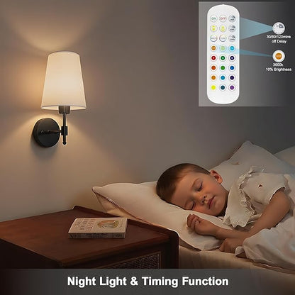 Battery Operated Wall Sconces Set of 2, Rechargeable Black Wall Sconce with Remote Control, 12 Colors RGB Magnetic Bulb, Wireless Battery Wall Lamp for Bedroom Living Room Hallway