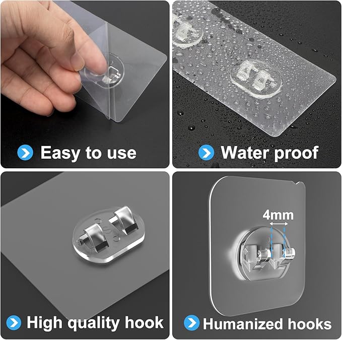 Lsnisni 14 Pack Shower Caddy Adhesive Replacement, Strong Adhesive Hooks, Waterproof Shower Adhesive Strips, No Drilling, for Bathroom Storage Shelves and Kitchen Racks