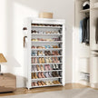 Shoe Rack with Cover Narrow Shoe Organizer with Pockets 10 Tier Tall Shoe Storage Holds 36-41 Pairs Shoes and Boots Shoe Rack for Closet Entryway Garage, White