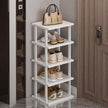 SAN HE Bamboo Shoe Rack 5Tier- Vertical White Shoe Rack for Small Spaces, Tall Narrow Shoe Rack Organizer for Closet Entryway Corner Garage and Bedroom,Skinny Shoe Shelf with Free Stackable DIY