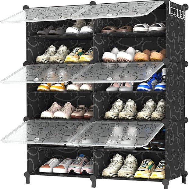 AWTATOS Shoe Rack, 6 Tier Shoe Storage Cabinet with Door, 24 Pair Shoe Organizer Shelves for Closet Hallway Bedroom Entryway, Black