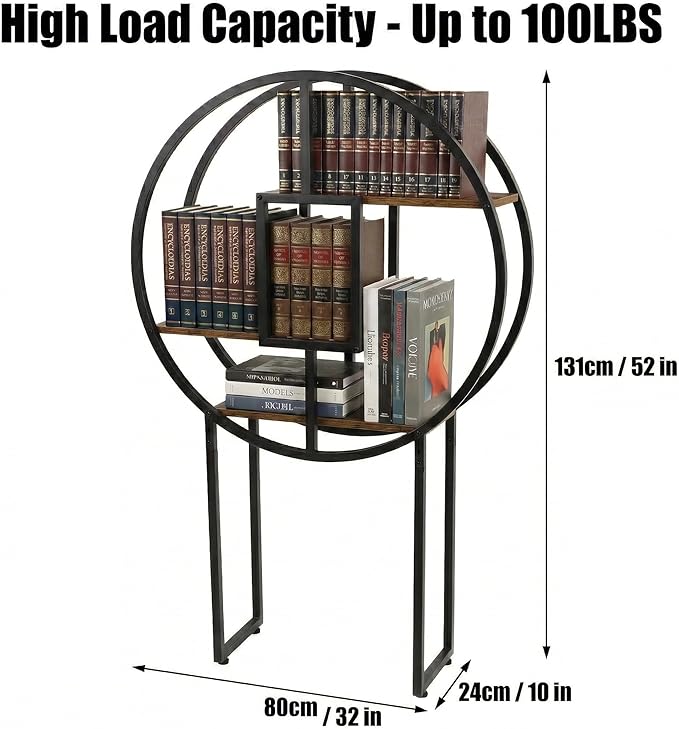 OFFICEROO Round Etagere Bookshelf 4ft 3in – Modern Asian Inspiration Circular Bookcase Shelf, Tall Circle Bookshelf & Round Shelf Standing for Living Room Display