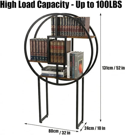 OFFICEROO Round Etagere Bookshelf 4ft 3in – Modern Asian Inspiration Circular Bookcase Shelf, Tall Circle Bookshelf & Round Shelf Standing for Living Room Display