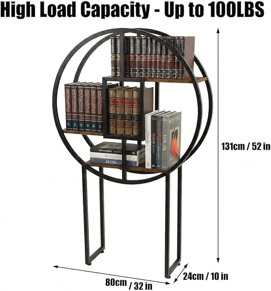 OFFICEROO Round Etagere Bookshelf 4ft 3in – Modern Asian Inspiration Circular Bookcase Shelf, Tall Circle Bookshelf & Round Shelf Standing for Living Room Display