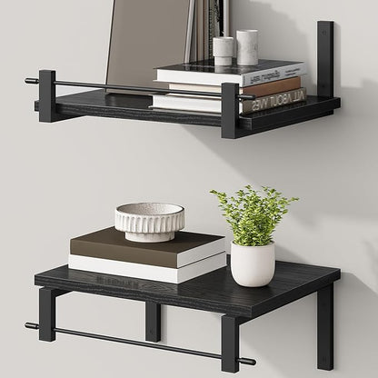 Deep Floating Shelves for Wall, 12 inch Wall Mounted Shelves Set of 2, Wide Floating Shelves for Living Room, Bedroom, Study, Bathroom, Black TBJ02P2BB