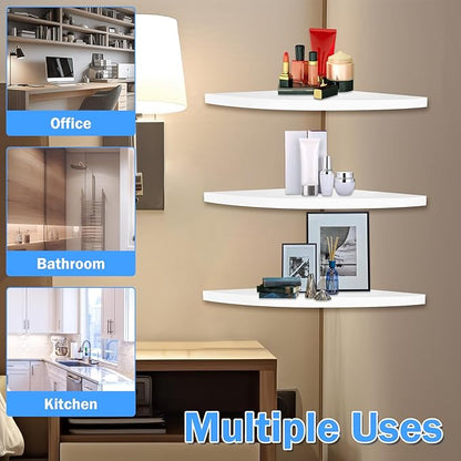3Pcs Corner Mounting Shelf 20cm Wall Mounted Space Saving Wall Corner Shelf Easy to Install Corner Floating Shelves Minimalist Corner Wall Shelf for Bedroom Living Room Bathroom ZHAZHAMO