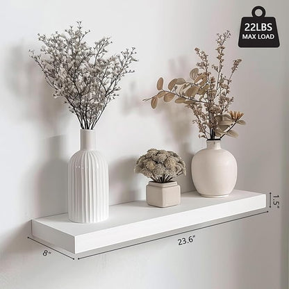 INHABIT UNION White Floating Shelves for Wall-24in Wall Mounted Display Ledge Shelves Perfect for Bedroom Bathroom Living Room and Kitchen Decoration Storage (Set of 2)
