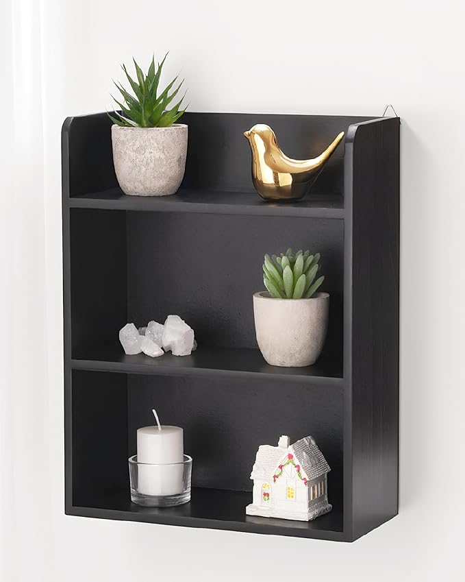 3-Tier Trinket Display Shelf for Wall or Countertop, Small Knick-Knack Rack Shelf for Collectibles, Perfume & Spice Village Organizer, Black