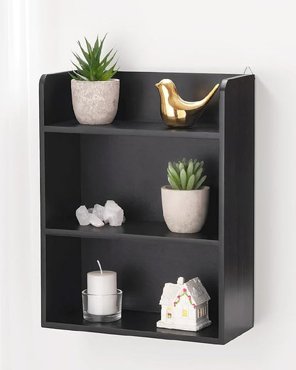 3-Tier Trinket Display Shelf for Wall or Countertop, Small Knick-Knack Rack Shelf for Collectibles, Perfume & Spice Village Organizer, Black