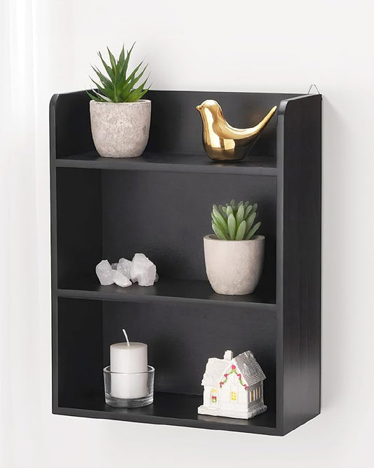 3-Tier Trinket Display Shelf for Wall or Countertop, Small Knick-Knack Rack Shelf for Collectibles, Perfume & Spice Village Organizer, Black